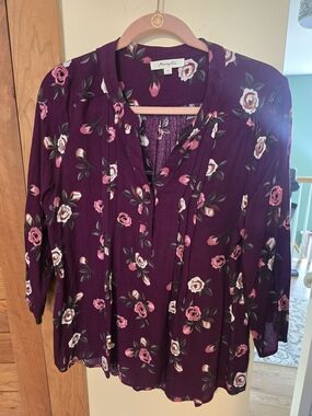 Monday Fun Women's Plum Floral Blouse
